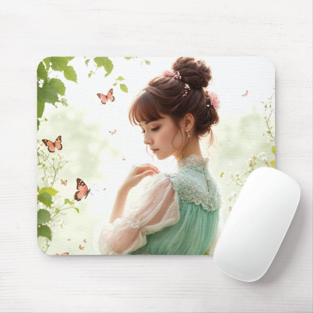 Tapis De Souris Jolie Fille Dans Jardin D'Été (Avec souris)