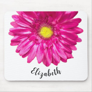 Tapis De Souris Jolie fleur marguerite rose nom personnalisé femme