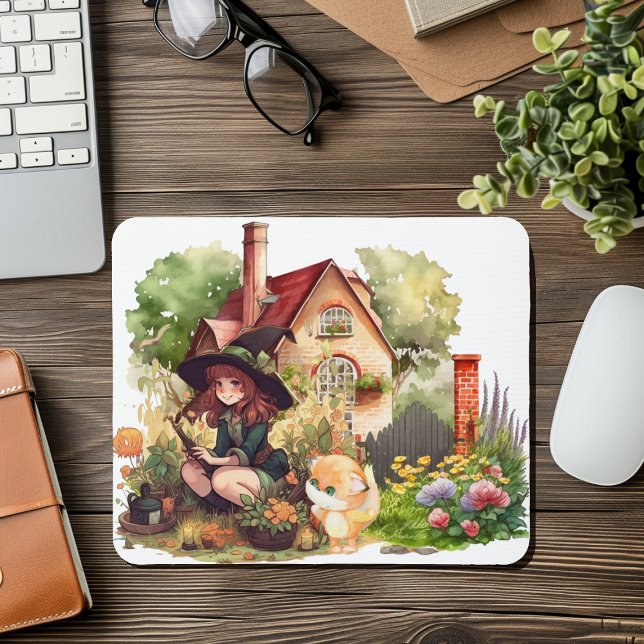 Tapis De Souris Jolie Petite Sorcière Et Renard Mousepad (Créateur téléchargé)