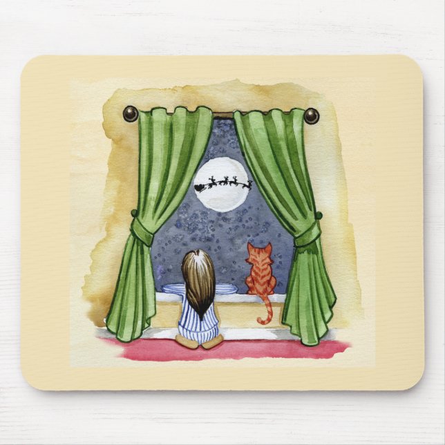 Tapis De Souris Jolie réveillon de Noël Enfant & Chat Kitty Aquare (Devant)