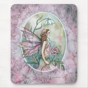 Tapis De Souris Jolie Rose Rose Fairy Imaginaire Art Mousepad