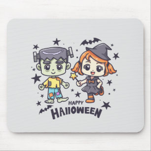 Tapis De Souris Jolie sorcière et Mischievous zombie garçon