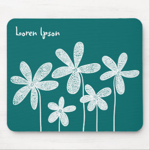 Tapis De Souris Jolies fleurs - Blanc sur vert 006666
