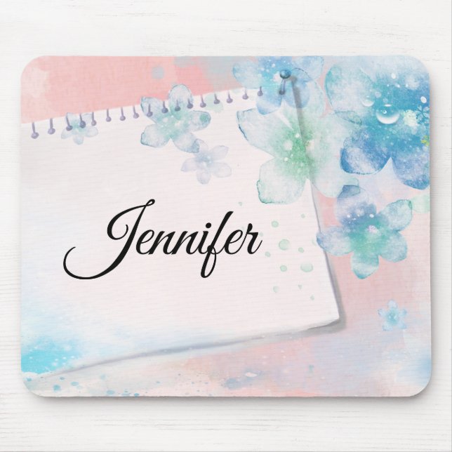 Tapis De Souris Jolies fleurs bleues sur Arrière - plan rose (Devant)