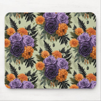 TAPIS DE SOURIS JOLIES FLEURS VIOLETTES & ORANGE D'HALLOWEEN