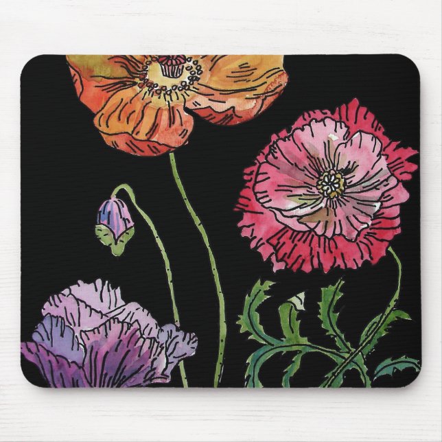 Tapis De Souris Jolies tartines sur la peinture à l'aquarelle noir (Devant)