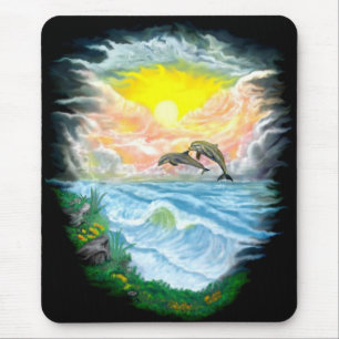 Tapis De Souris Jouer aux dauphins sous le soleil