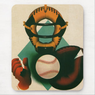 Tapis De Souris Joueur de baseball sportif vintage, receveur avec 