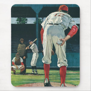Tapis De Souris Joueur de baseball vintage sur Mound