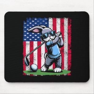 Tapis De Souris Joueur de golf Lapin Œuf de Pâques Golfeurs Drapea