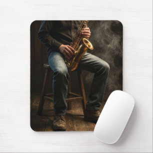 Tapis De Souris Joueur de saxophone dans une salle enfumée