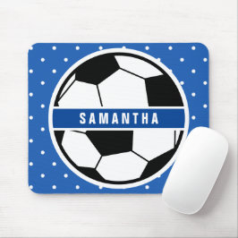 Tapis De Souris Joueur de soccer noir blanc et bleu Monogramme spo