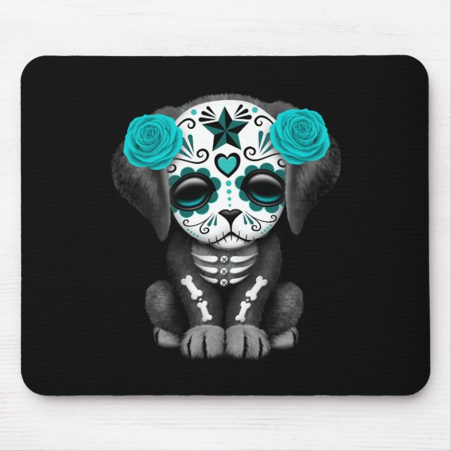 Tapis De Souris Jour bleu mignon du noir mort de chiot (Devant)