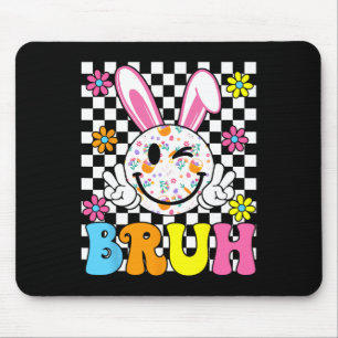 Tapis De Souris Jour de Pâques drôle lapin œufs groovy visage sour