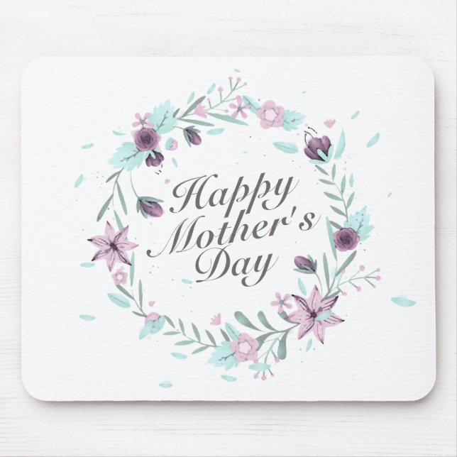 Tapis De Souris Joyeuse Fête des Mères Florale Wreath Mousepad (Devant)