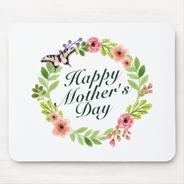 Tapis De Souris Joyeuse Fête des Mères Florale Wreath Mousepad (Devant)