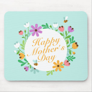 Tapis De Souris Joyeuse Fête des Mères Florale Wreath Mousepad