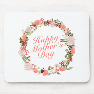 Tapis De Souris Joyeuse Fête des Mères Florale Wreath Mousepad