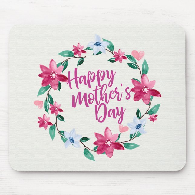 Tapis De Souris Joyeuse Fête des Mères Florale Wreath Mousepad (Devant)