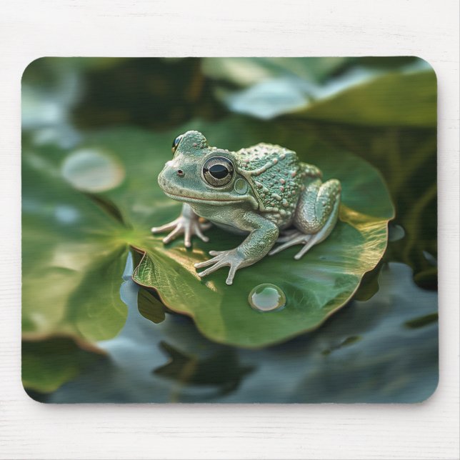 Tapis De Souris Joyeuse grenouille verte sur Lily Pad dans l'étang (Devant)