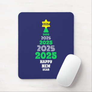 Tapis De Souris Joyeuse Nouvelle Année Arbre de Noël Vert et Blanc