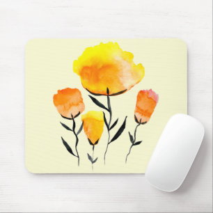 Tapis De Souris Joyeuses fleurs orange et jaune