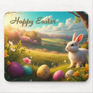 Tapis De Souris Joyeuses Pâques dans un paysage printanier