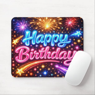 Tapis De Souris Joyeux Anniversaire au Néon avec Étoiles Filantes