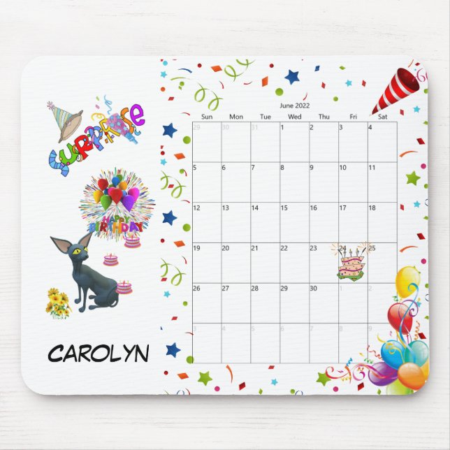 Tapis De Souris Joyeux anniversaire Juin 2022 Calendrier Pad souri (Devant)