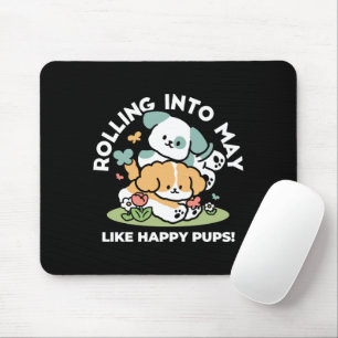 Tapis De Souris Joyeux Chiots Arrivés En Mai - Kawaii Dog Art
