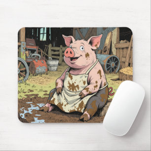 Tapis De Souris Joyeux cochon de dessin dans une ferme