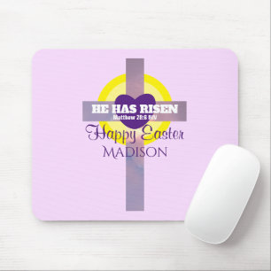 Tapis De Souris Joyeux Croix de Pâques Verse Nom personnalisé Purp