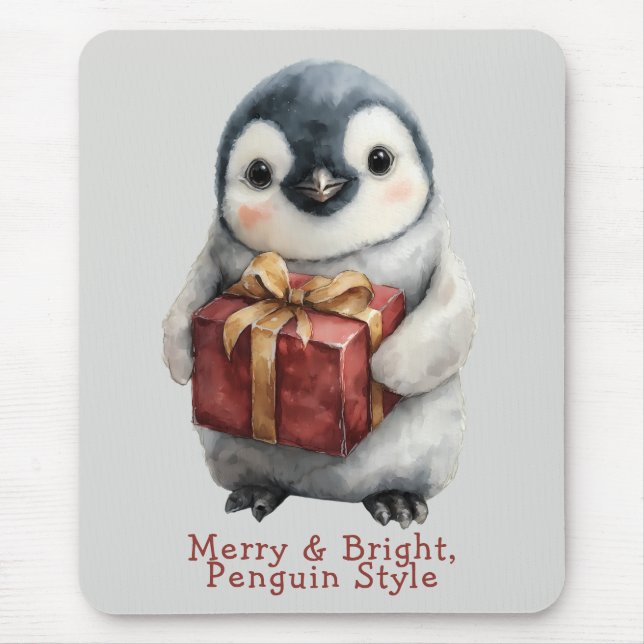 Tapis De Souris Joyeux et brillant pingouin Noël (Devant)