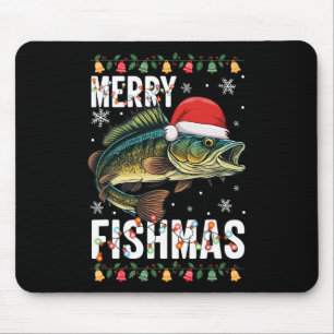 Tapis De Souris Joyeux Fishmas Drôle de Noël de pêche Pyjama Poiss