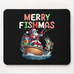 Tapis De Souris Joyeux Fishmas Santa Amoureux de la Pêche Drôle de