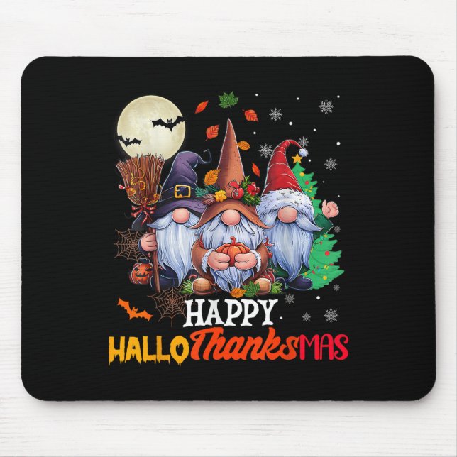 Tapis De Souris Joyeux Hallothanksmas Gnomes Lover Halloween Joyeu (Devant)