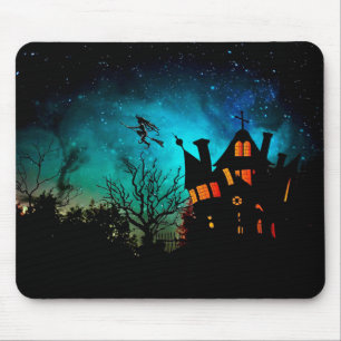 Tapis De Souris Joyeux Halloween Éffrayante Sorcière volant Mousep