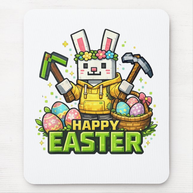 Tapis De Souris Joyeux jour de Pâques Lapin Œuf Joueur Vidéo  (Devant)