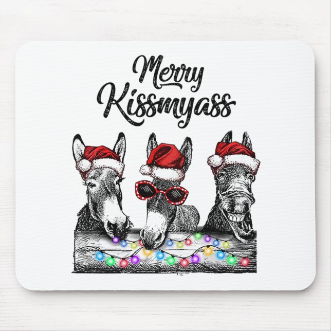Tapis De Souris Joyeux Kissmyass Donkey Santa Chapeau (Devant)