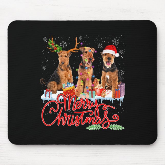 Tapis De Souris Joyeux Noël Airedale Terrier Père Noël Reindeer Li (Devant)