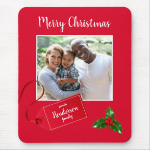 Tapis De Souris Joyeux Noël Holly Sprig - Photo personnalisée -