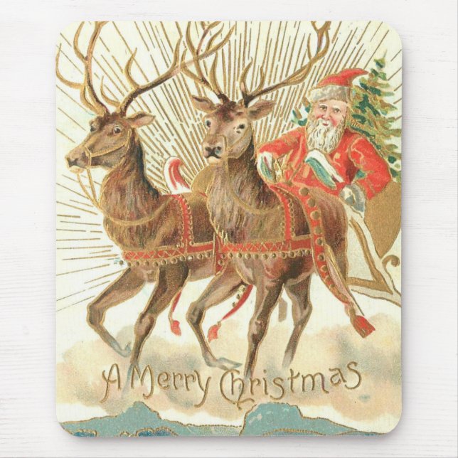 Tapis De Souris Joyeux Noël (Père Noël et son renne) (Devant)