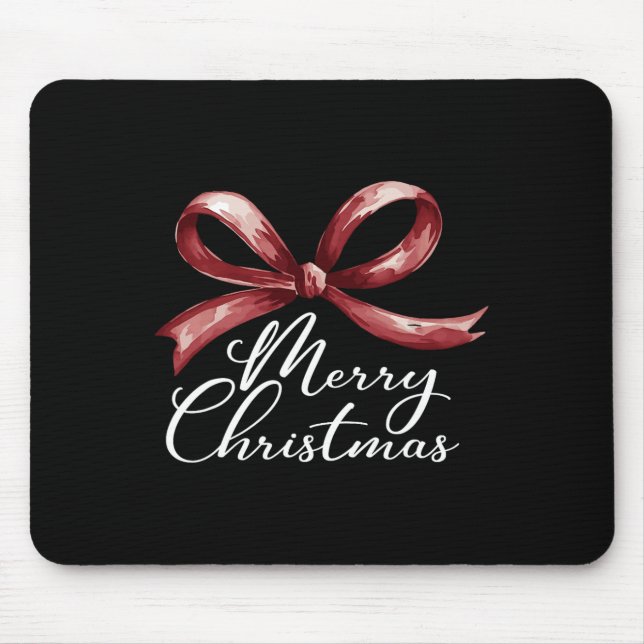 Tapis De Souris Joyeux Noël Rouge Coquette Bow Joyeux Et Lumineux (Devant)