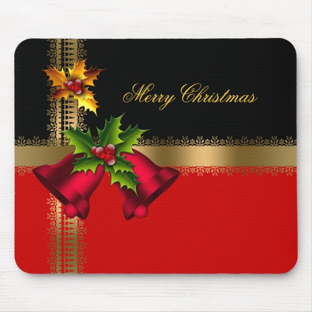 Tapis De Souris Joyeux Noël Vacances Red Bells Black Gold (Devant)