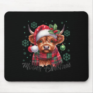 Tapis De Souris Joyeux Noël Vache Highland Lumières de Noël Vache
