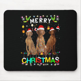 Tapis De Souris Joyeux Noël Vizsla Chemise Santa Hat Lights Noël