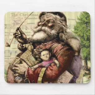 Tapis De Souris Joyeux Père Noël Arbre de Noël Vintage