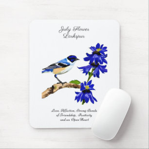 Tapis De Souris Juillet Mois de naissance Fleur Bluebird et Larksp
