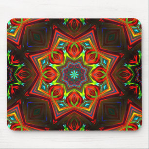 Tapis De Souris Kaléidoscope étoilé jaune rouge
