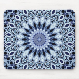 Tapis De Souris Kaleidoscope Mandala Motif Bleu et Blanc